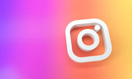 Instagram logo with space for text and graphics on top view. Rainbow background. 3d Rendering.のeditorial素材