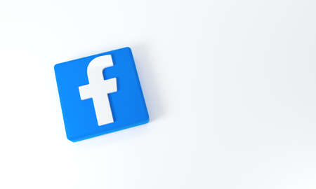 Facebook logo with space for text and graphics on white background. 3D rendering.のeditorial素材