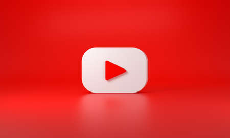 Youtube logo with space for text and graphics. Red background. 3D rendering.のeditorial素材