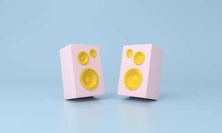 pink speaker on blue background. Minimalism concept. 3d rendering.の写真素材