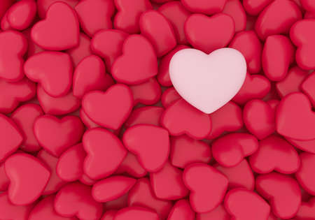 White heart point highlighted with red love hearts. 3D Rendering.