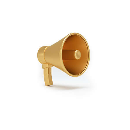 Golden megaphone on white background. The best speaker concept. 3d illustration.の写真素材