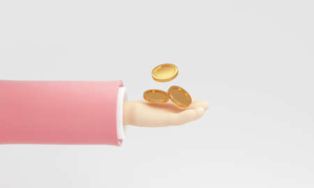 Golden coins in a man's hand. Banking concept. 3d rendering.の写真素材