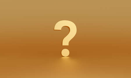 Question mark on golden studio background. 3d rendering.の写真素材