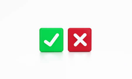 Right check and Wrong mark. YES and NO button for vote, decision. Isolated background. 3D rendering.の写真素材