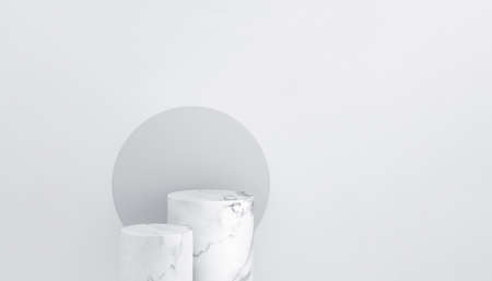 Marble podium platform product display on minimalist background studio. Empty pedestal. Vertical size. 3D rendering.の写真素材