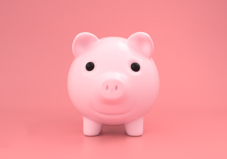 Pig bank smiling on pink background. money savings concept. 3d rendering.
