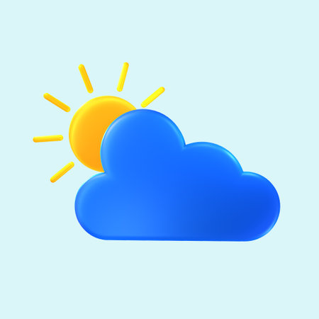 3d cloudy sun icon to know the weather in an application or on the web. 3d illustration.の写真素材