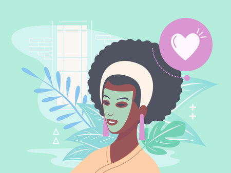 Treatment Facial Mask on woman in a spa. Skincare, treatment, relaxation concept. Vector illustration.のイラスト素材