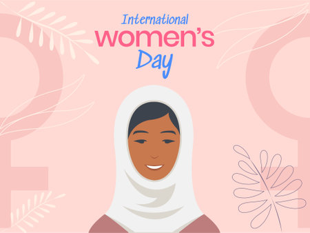 International Women's Day with a muslim woman. Vector illustration.のイラスト素材