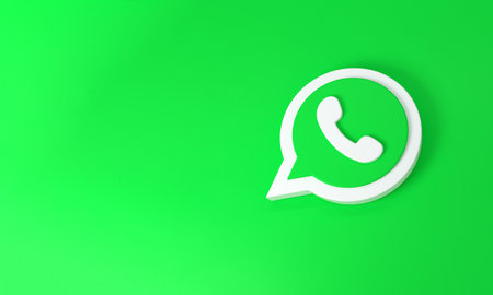 Whatsapp logo with space for text and graphics on green background. 3D rendering.のeditorial素材