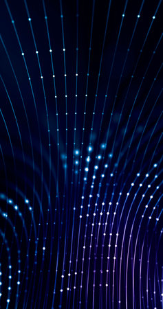 Vertical Technology background with connected dots. Connection uploading information. Circular data...