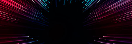 Panoramic technology red and blue background, connected points and led lines, technological presentation slide, poster party.の写真素材