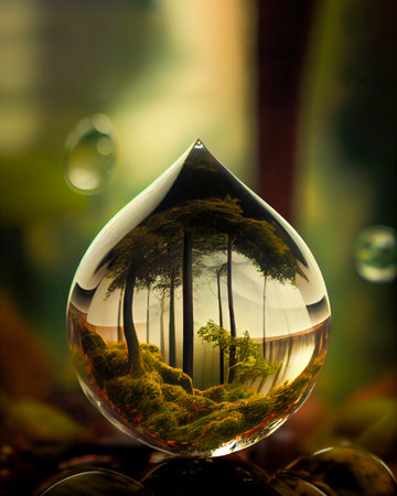 Drop of water with tree inside. Sustainability concept.の素材