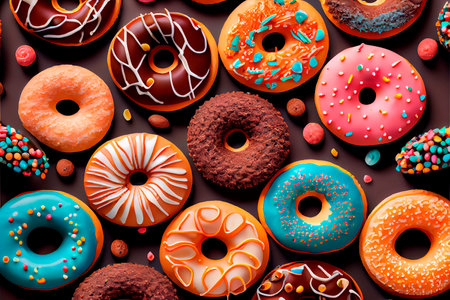 Pattern Donuts of different colors.の素材