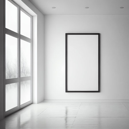 AI generated. Empty vertical Frame on minimalist Living Rooms Wall.の素材