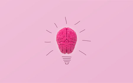 Pink brain on pink clear background. concept light bulb idea. 3d rendering.の写真素材
