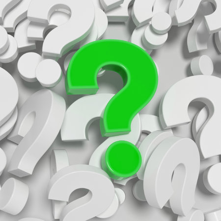 Large pile of white question mark symbols and highlight one red on top. 3D illustrationの写真素材