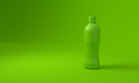 plastic bottle in a green studio background. concept of recycling and reuse of plastics. 3D renderingの写真素材