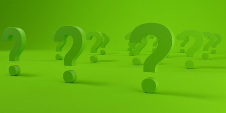 Question marks grid on green background. Sustainability concept. 3D rendering.の写真素材