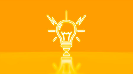 Neon light bulb icon. Glowing neon lamp ideas, innovation concept. 3D rendering.の写真素材