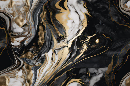 Generative AI illustration of marble texture background with cracked gold details.の素材