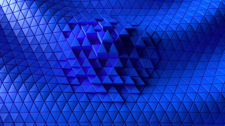 Background of triangles with chaos in the centre in random order. 3D render.