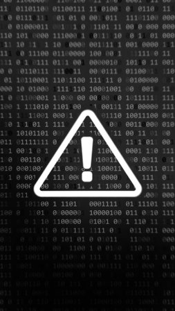 Attention symbol made with binary code. Danger Sign. Hacked Error Concept.