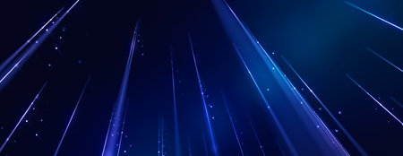 Abstract background of moving particles. Information space flow. Big data visualization. Technological background for design on the topic of artificial intelligence, neural networks, big data. Copy spaceの写真素材