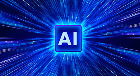 Artificial Intelligence on high speed Abstract background. AI text glowing.の写真素材