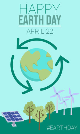 Renewable energies and happy earth day. Vector Illustration.のイラスト素材