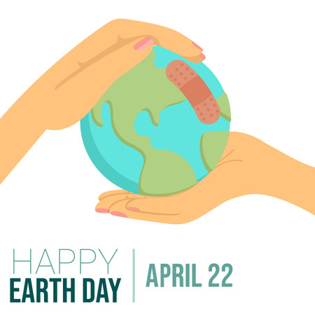 Two hands holding the planet earth. care the planet. Happy earth day, April 22. Vector illustration.のイラスト素材