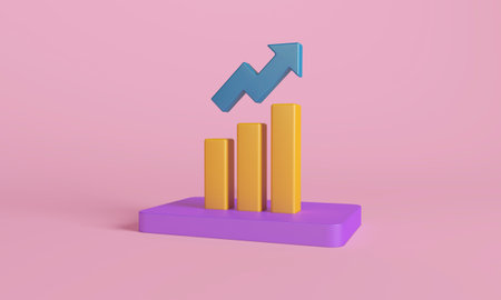 3D illustration Economic Growth Chart with Upward Arrow on pink background.の写真素材