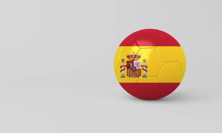 3D illustration of a soccer ball featuring the Spanish flag with a white background. Ideal for sports, national pride, and football-related projects.の写真素材