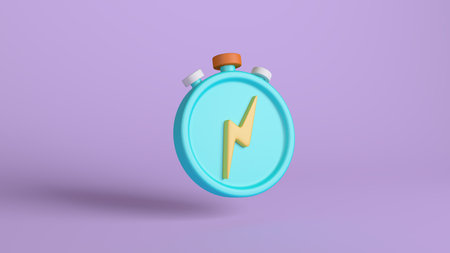 3d rendering of a blue stopwatch on a purple background.の写真素材