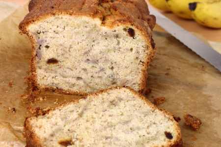 Freshly baked and sliced banana and date bread の写真素材