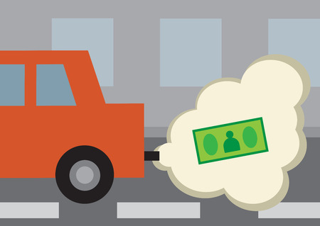 Burning money, a motoring cost metaphor about fuel expense のイラスト素材