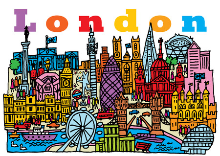 A hand drawn, cartoon style vector illustration of London City, England のイラスト素材