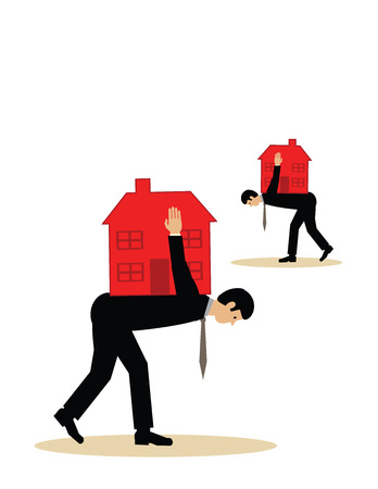 Two men with houses on their backs. A vector illustration of a mortgage debt burden.のイラスト素材