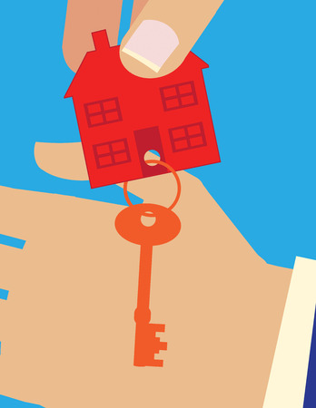 A vector illustration of a person receiving the key to a new home.のイラスト素材