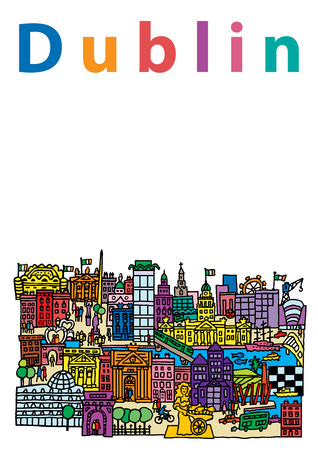 A cartoon style, vector illustration of Dublin City, Ireland.のイラスト素材
