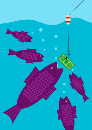 Money on a fishing hook, a metaphor on financial success.のイラスト素材
