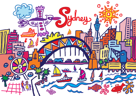 A cartoon style vector illustration of Sydney, Australia.のイラスト素材