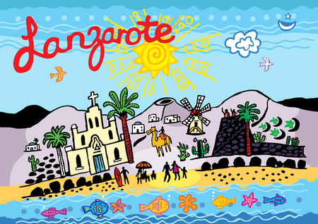 A vector illustration of Lanzarote in the Canary Islands.のイラスト素材
