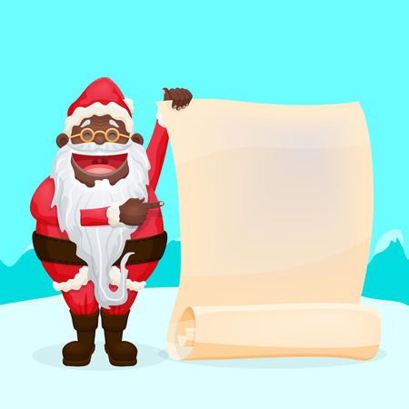 Funny Black Santa Holding Blank Scrollのイラスト素材