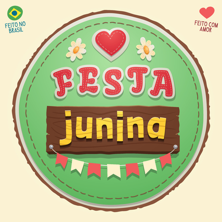 Brazilian June Party cute Logo - Made in Brazil - Made with love - Vector cartoon for june party themes.のイラスト素材