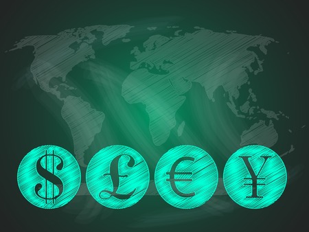 Abstract background with major global currencies on a green blackboardのイラスト素材