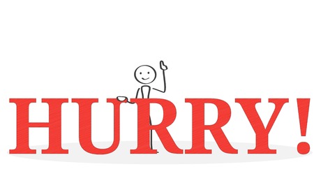 Attention concept illustration with small ink style cartoon man, hurry.のイラスト素材