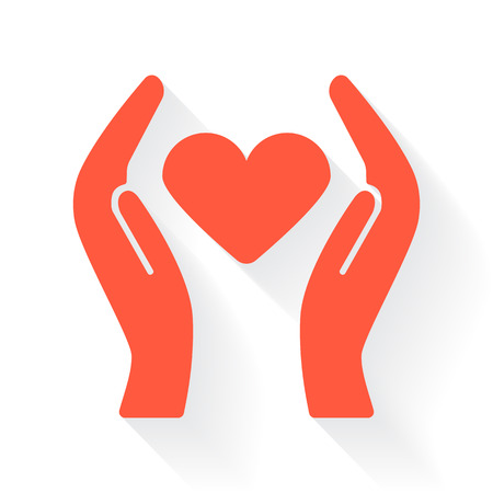 Orange Heart Care symbol with drop shadow on white backgroundのイラスト素材