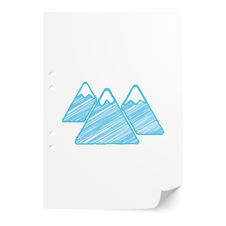 Blue handdrawn Mountain illustration on white paper sheet with copy spaceのイラスト素材